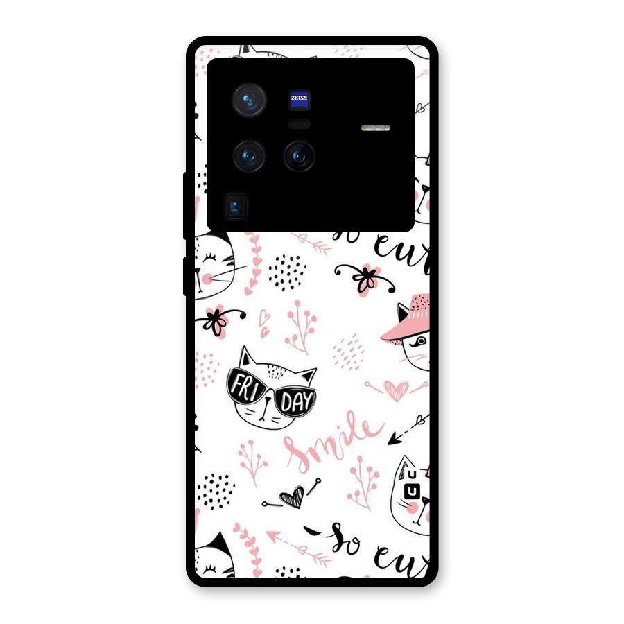 Cute Cat Swag Glass Back Case for Vivo X80 Pro