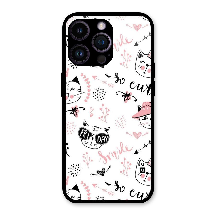 Cute Cat Swag Glass Back Case for iPhone 14 Pro Max