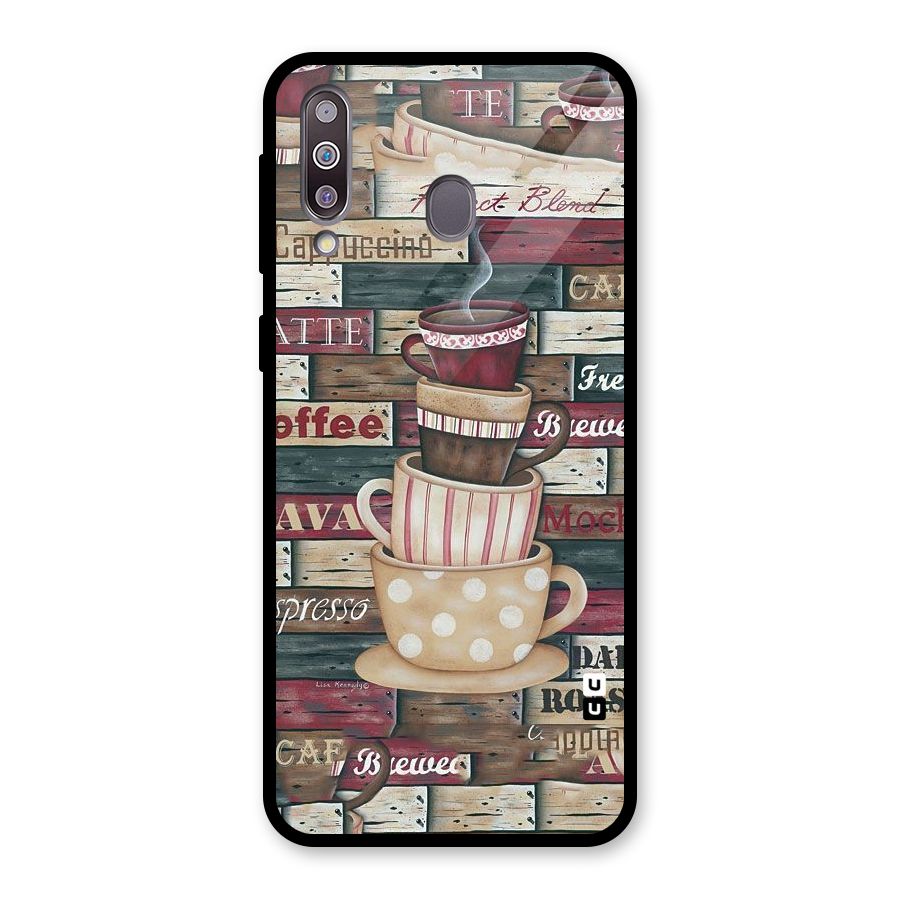Cute Coffee Cups Glass Back Case for Galaxy M30