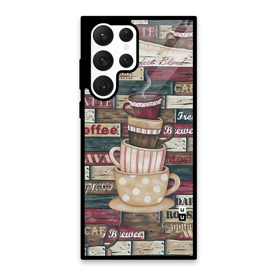 Cute Coffee Cups Glass Back Case for Galaxy S22 Ultra 5G