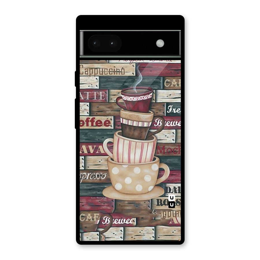 Cute Coffee Cups Glass Back Case for Google Pixel 6a