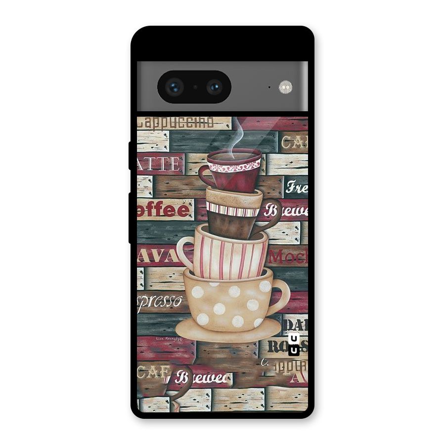 Cute Coffee Cups Glass Back Case for Google Pixel 7