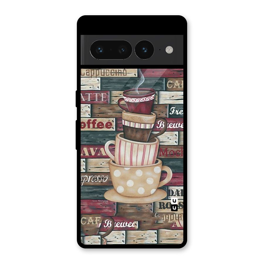 Cute Coffee Cups Glass Back Case for Google Pixel 7 Pro