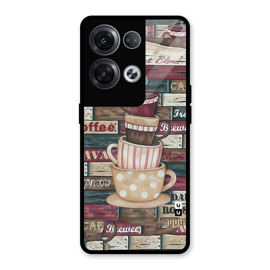 Cute Coffee Cups Glass Back Case for Oppo Reno8 Pro 5G