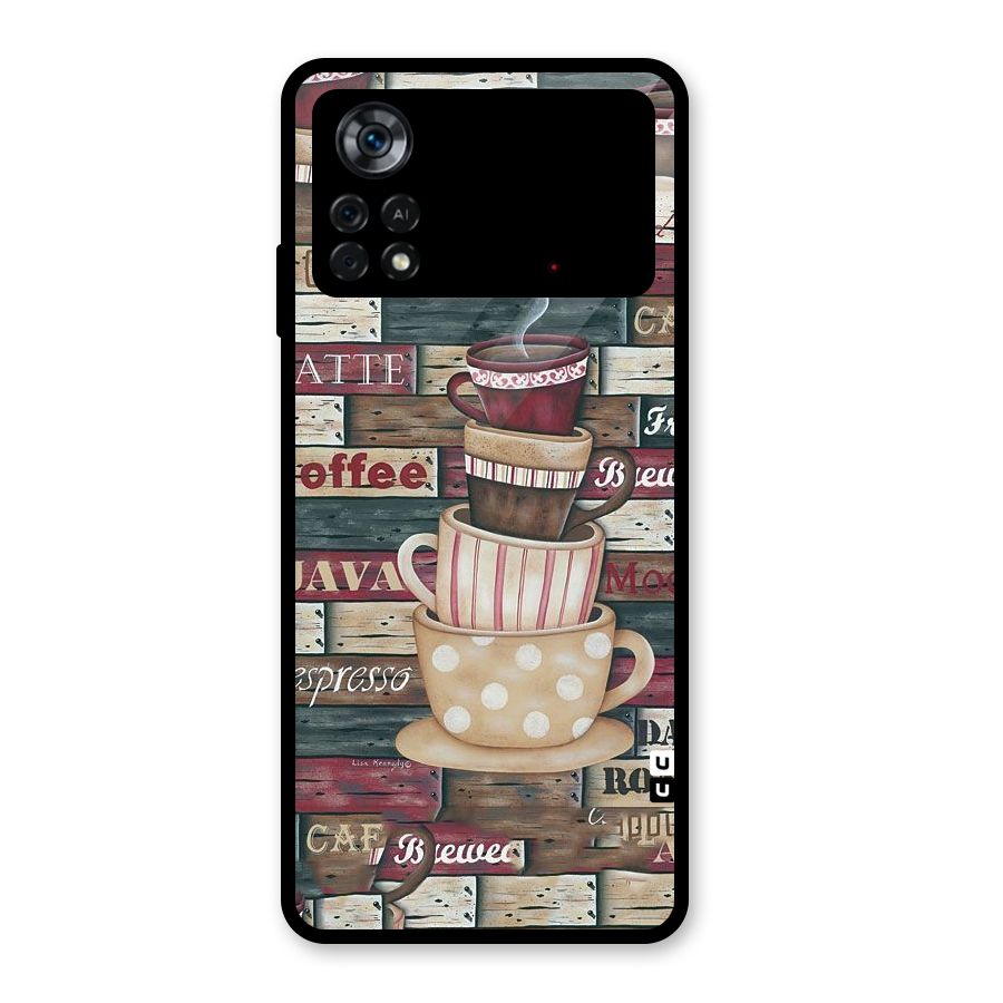 Cute Coffee Cups Glass Back Case for Poco X4 Pro 5G