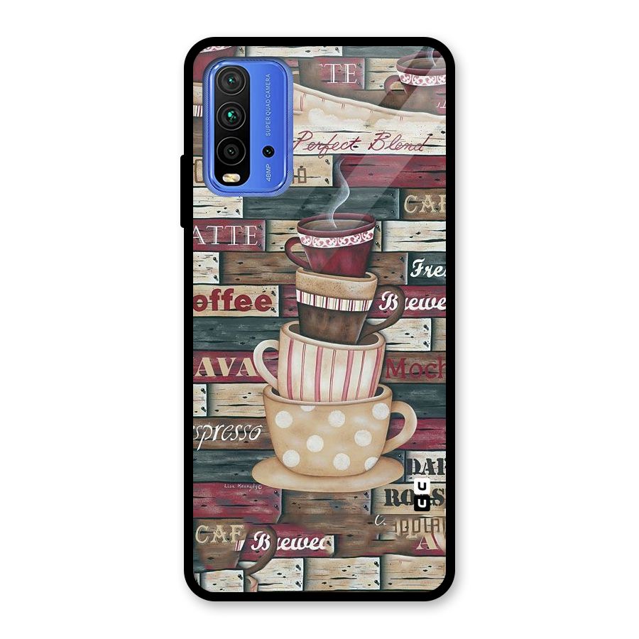 Cute Coffee Cups Glass Back Case for Redmi 9 Power