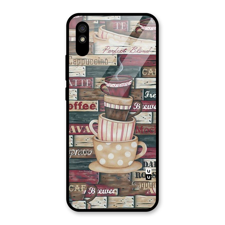 Cute Coffee Cups Glass Back Case for Redmi 9i