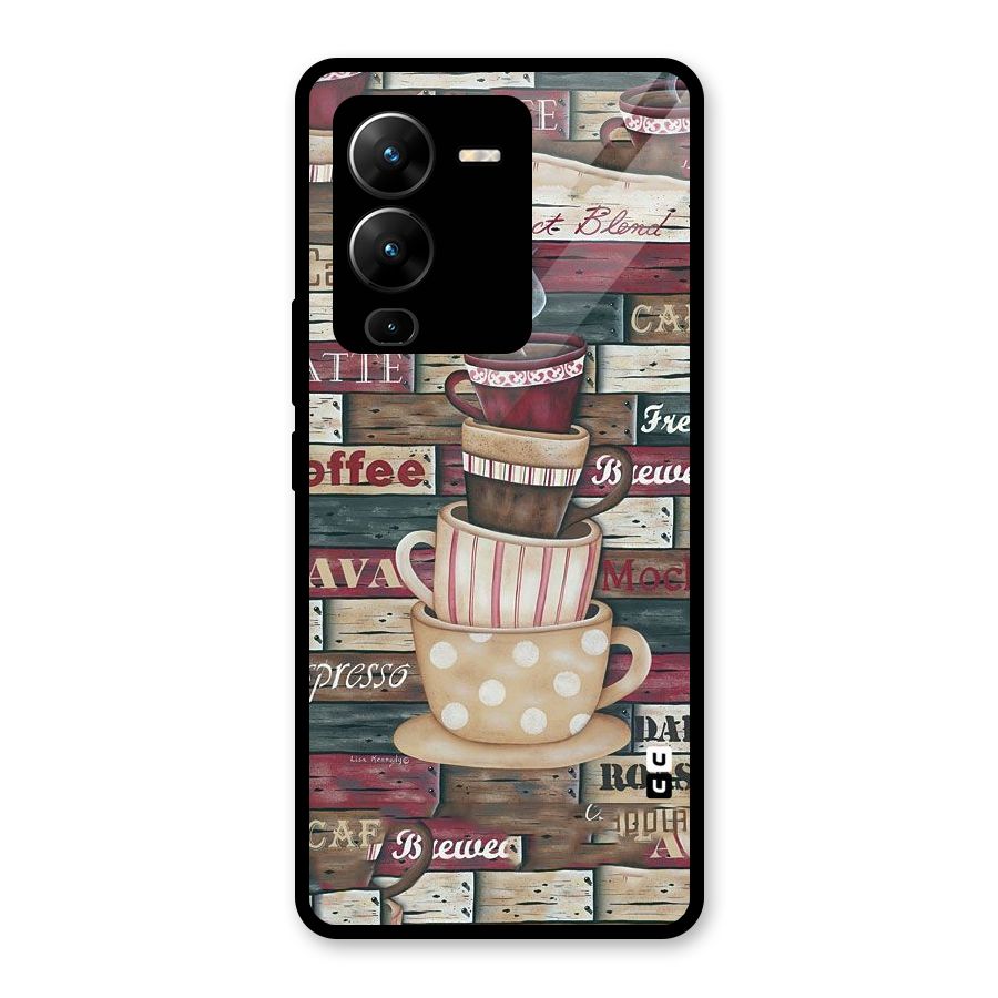 Cute Coffee Cups Glass Back Case for Vivo V25 Pro