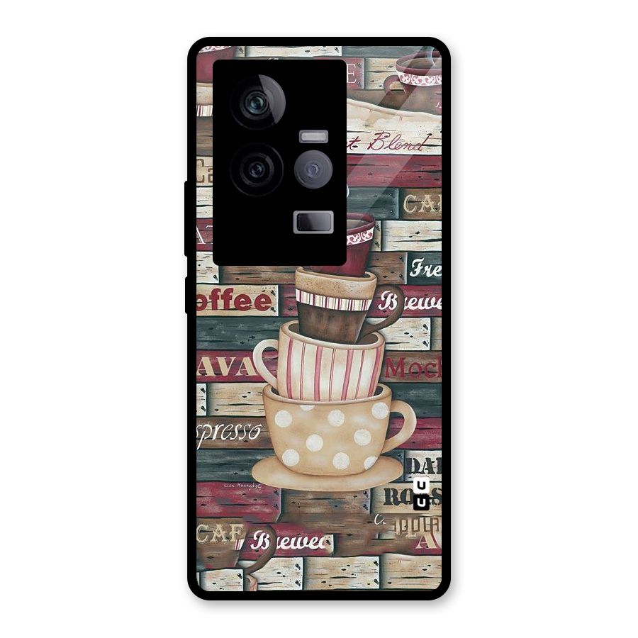 Cute Coffee Cups Glass Back Case for Vivo iQOO 11 5G