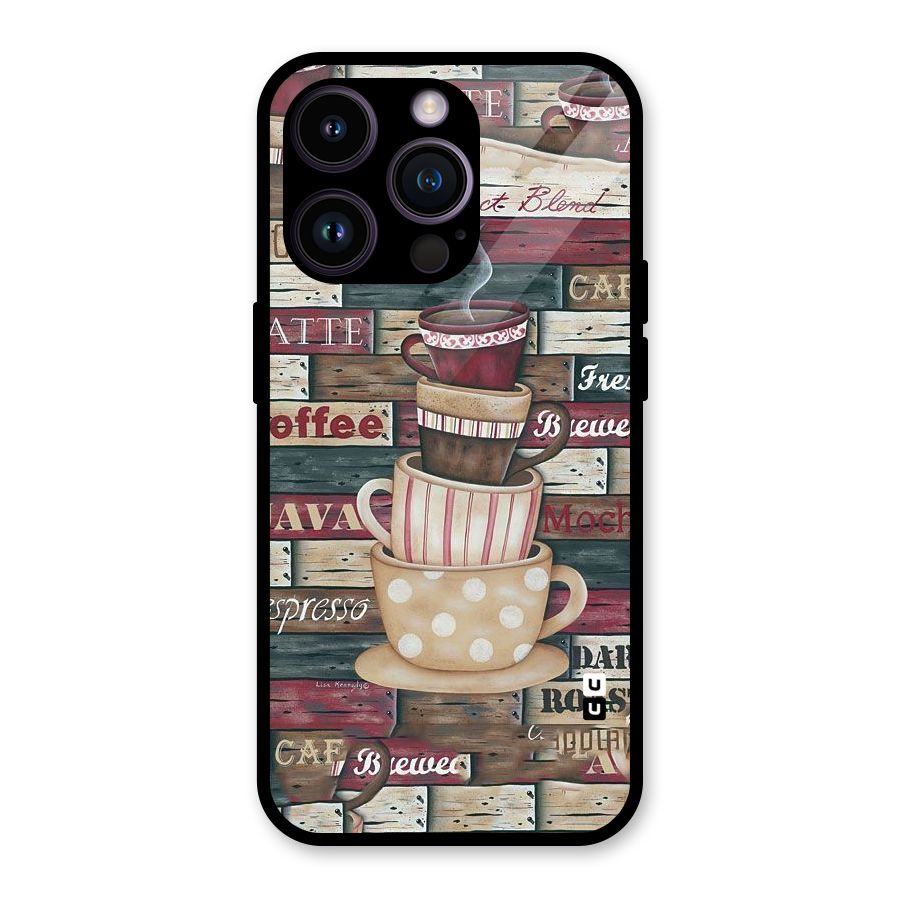 Cute Coffee Cups Glass Back Case for iPhone 14 Pro