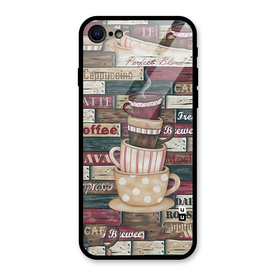 Cute Coffee Cups Glass Back Case for iPhone SE 2022