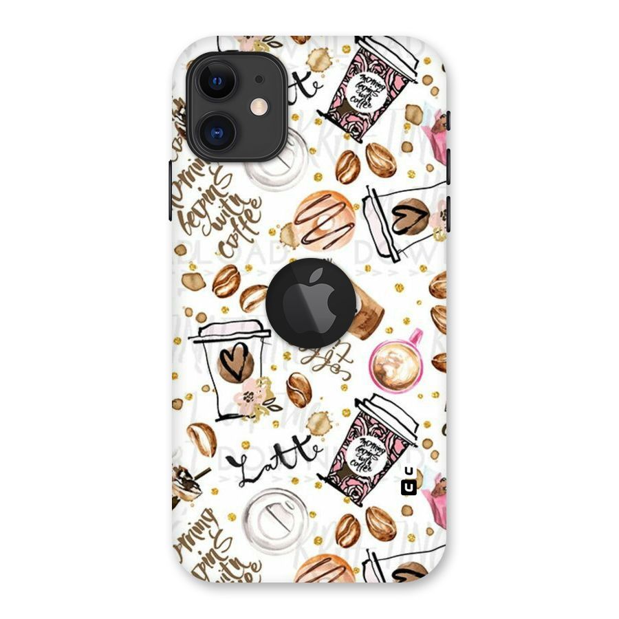 Cute Coffee Pattern Back Case for iPhone 11 Logo Cut
