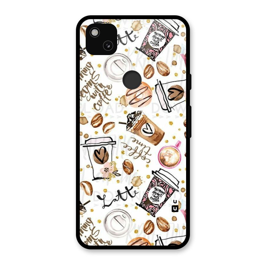 Cute Coffee Pattern Glass Back Case for Google Pixel 4a