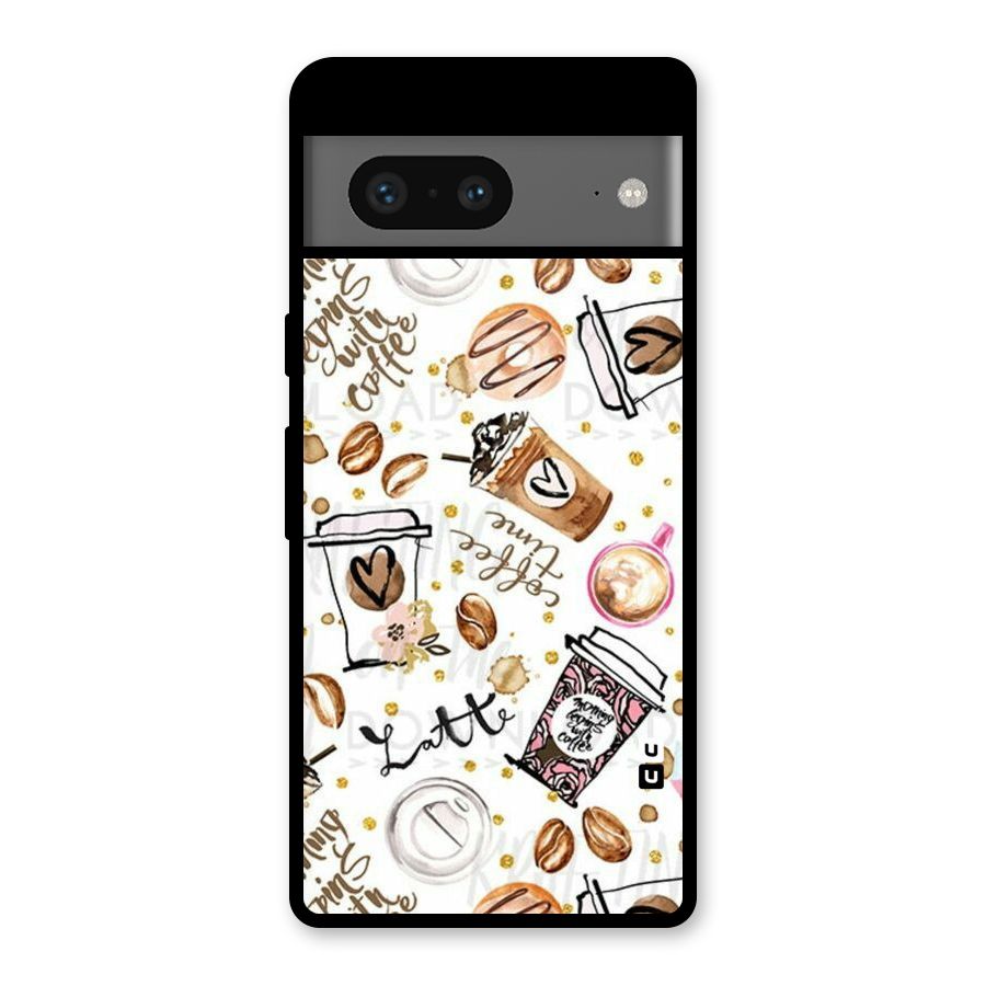 Cute Coffee Pattern Glass Back Case for Google Pixel 7