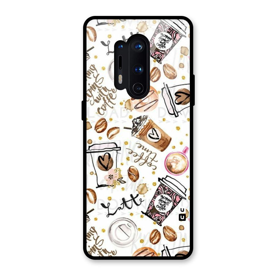 Cute Coffee Pattern Glass Back Case for OnePlus 8 Pro