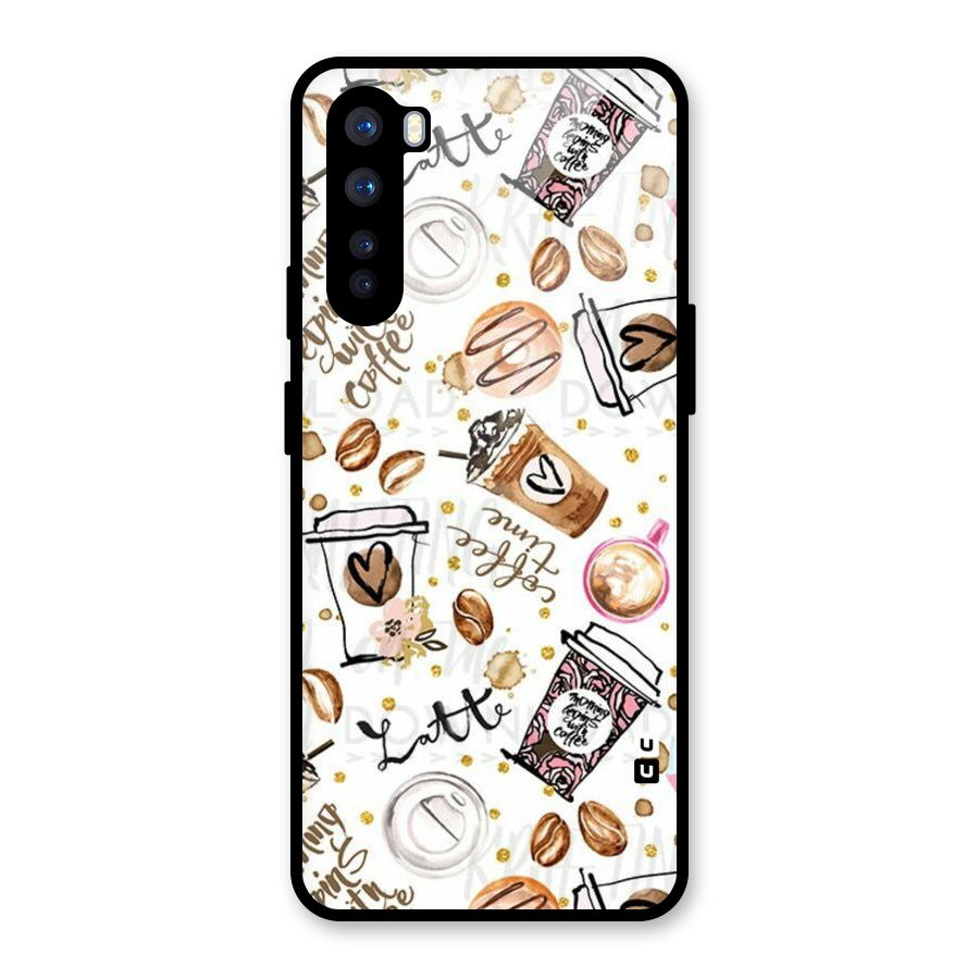 Cute Coffee Pattern Glass Back Case for OnePlus Nord