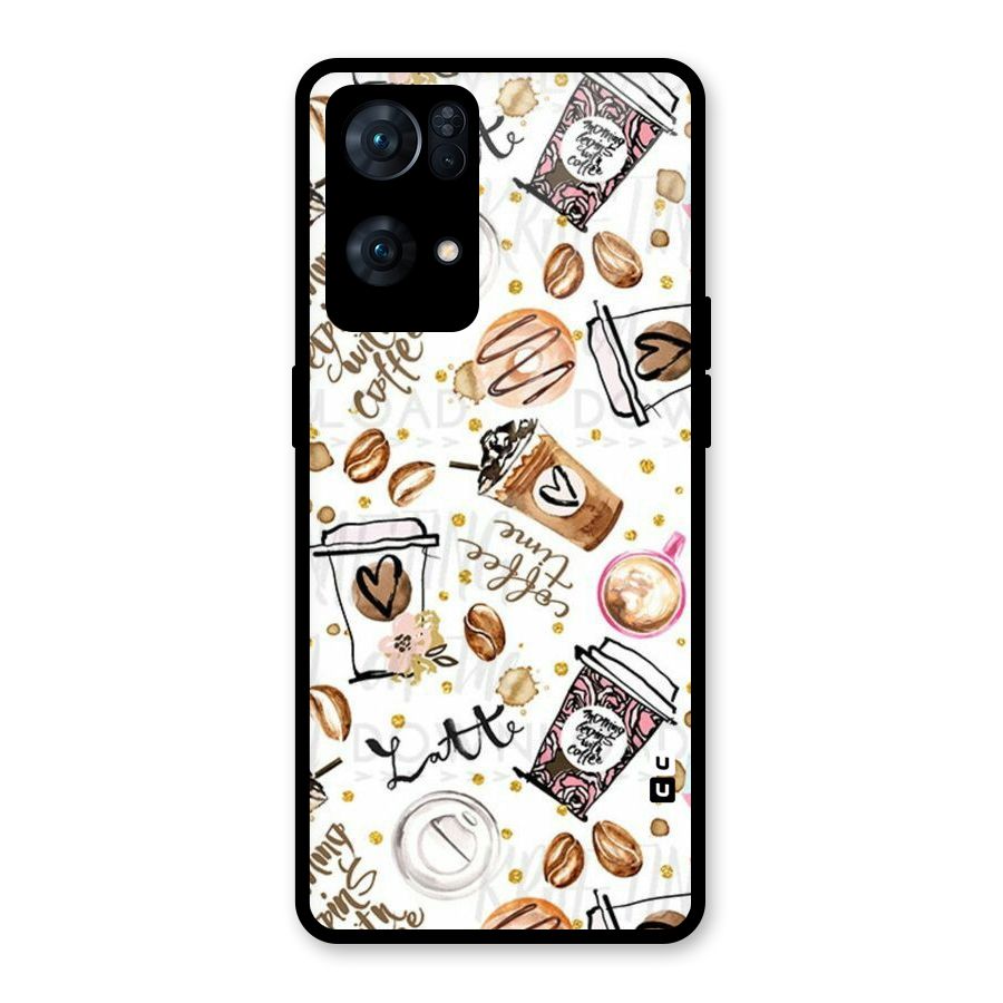 Cute Coffee Pattern Glass Back Case for Oppo Reno7 Pro 5G