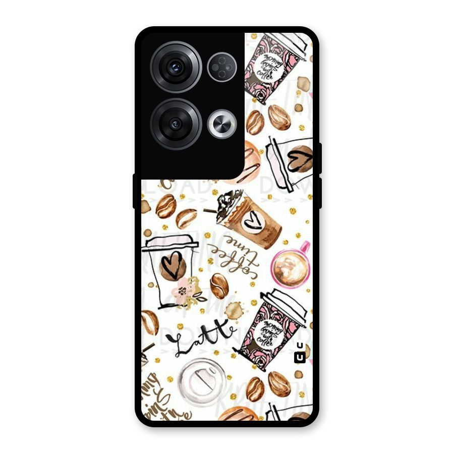 Cute Coffee Pattern Glass Back Case for Oppo Reno8 Pro 5G