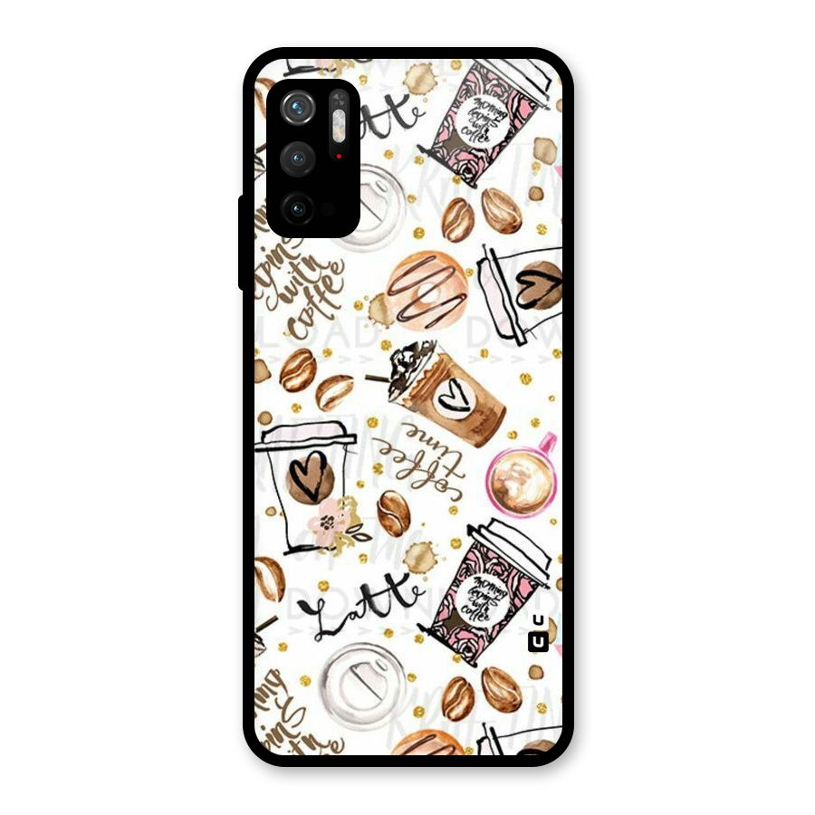 Cute Coffee Pattern Glass Back Case for Poco M3 Pro 5G