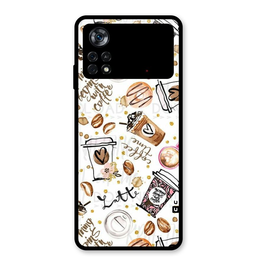 Cute Coffee Pattern Glass Back Case for Poco X4 Pro 5G
