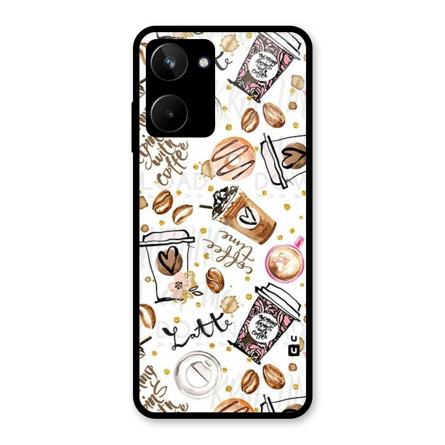 Cute Coffee Pattern Glass Back Case for Realme 10
