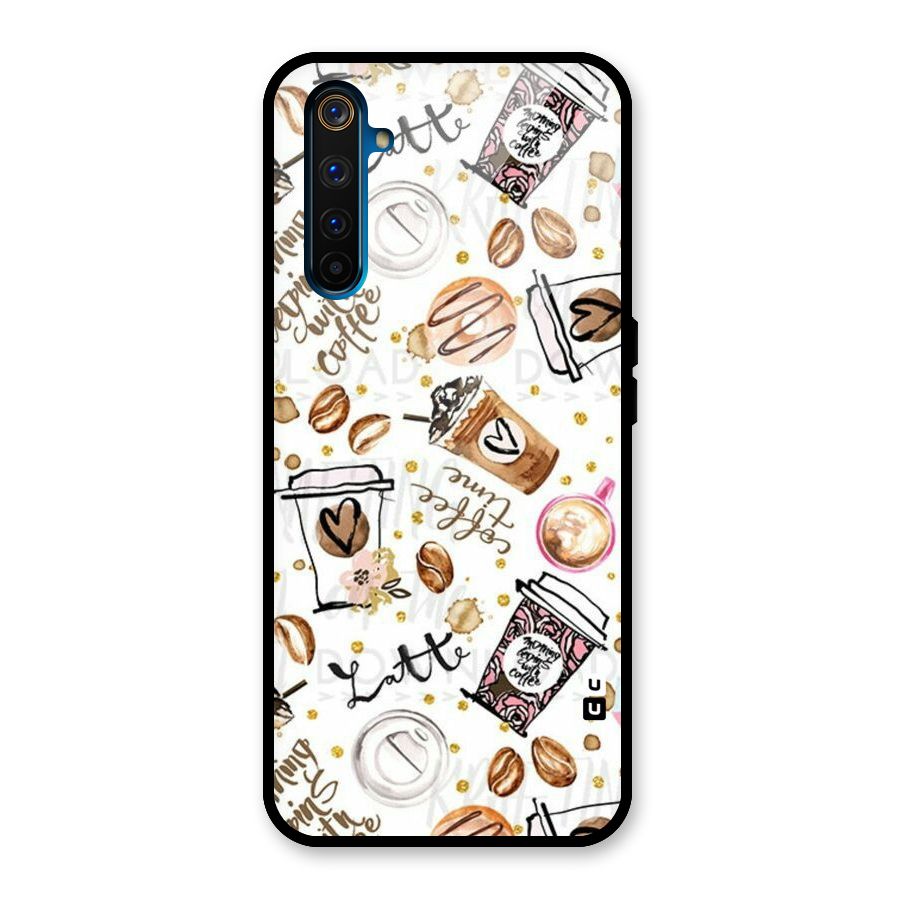 Cute Coffee Pattern Glass Back Case for Realme 6 Pro