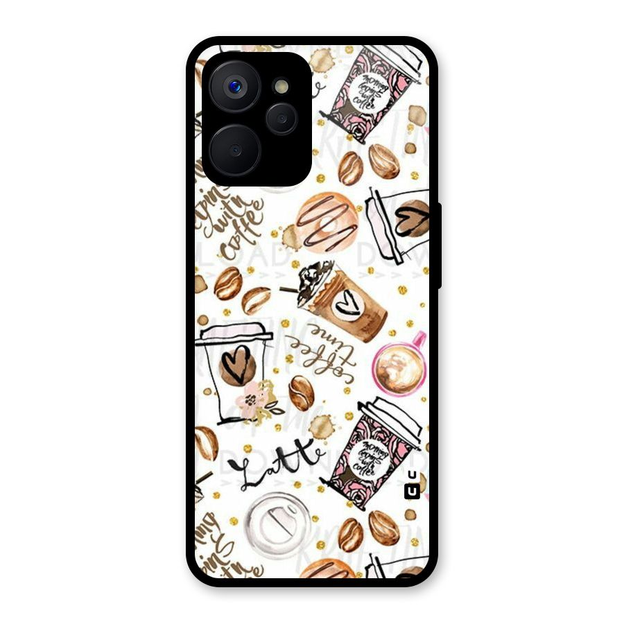 Cute Coffee Pattern Glass Back Case for Realme 9i 5G