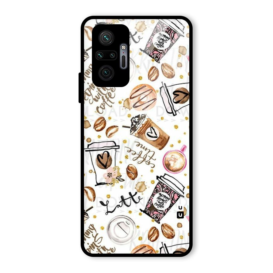 Cute Coffee Pattern Glass Back Case for Redmi Note 10 Pro Max