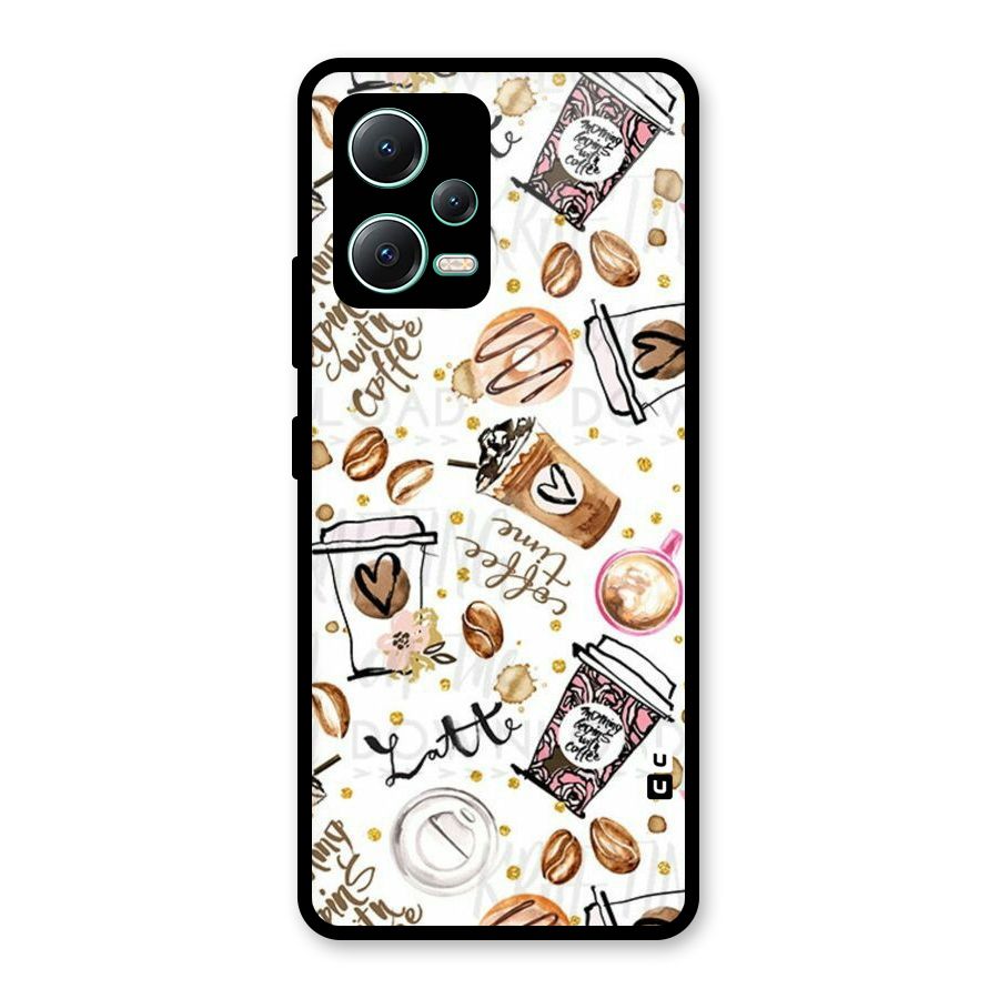 Cute Coffee Pattern Glass Back Case for Redmi Note 12 5G