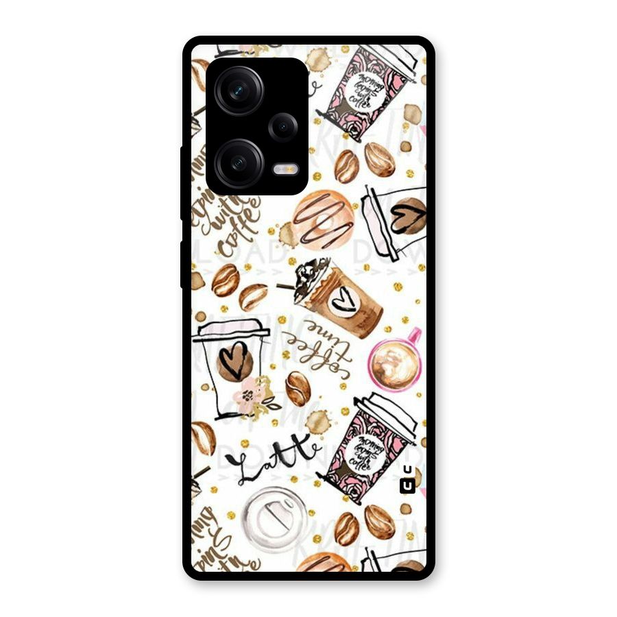 Cute Coffee Pattern Glass Back Case for Redmi Note 12 Pro