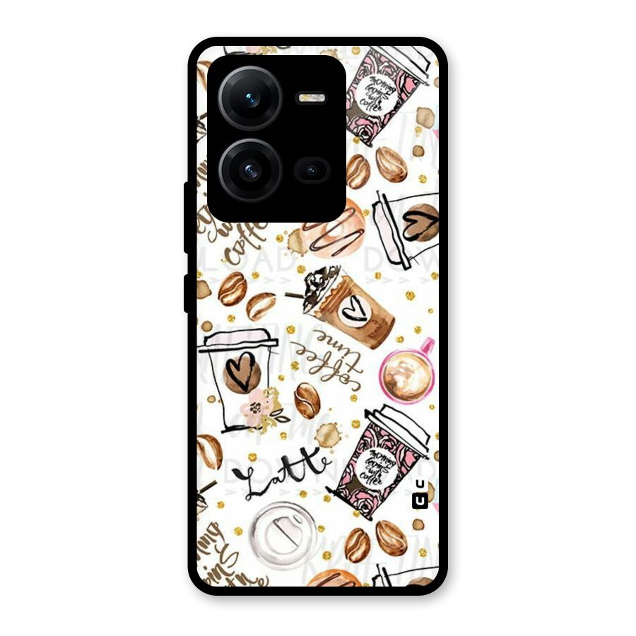 Cute Coffee Pattern Glass Back Case for Vivo V25