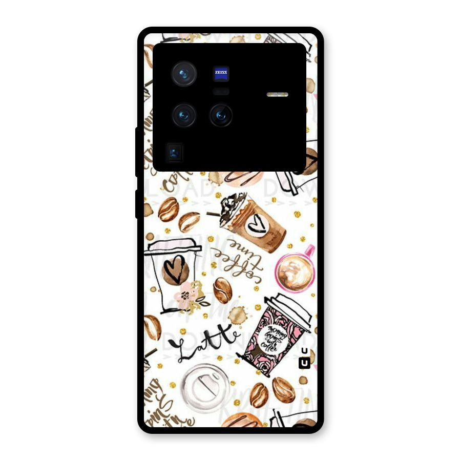 Cute Coffee Pattern Glass Back Case for Vivo X80 Pro