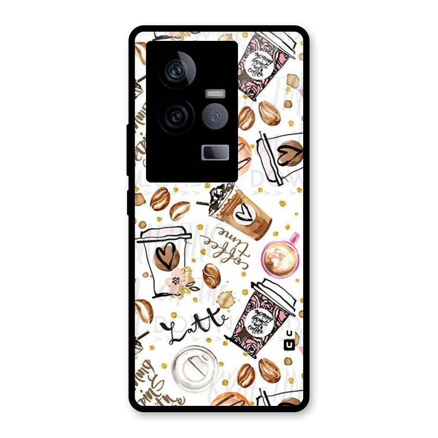 Cute Coffee Pattern Glass Back Case for Vivo iQOO 11 5G