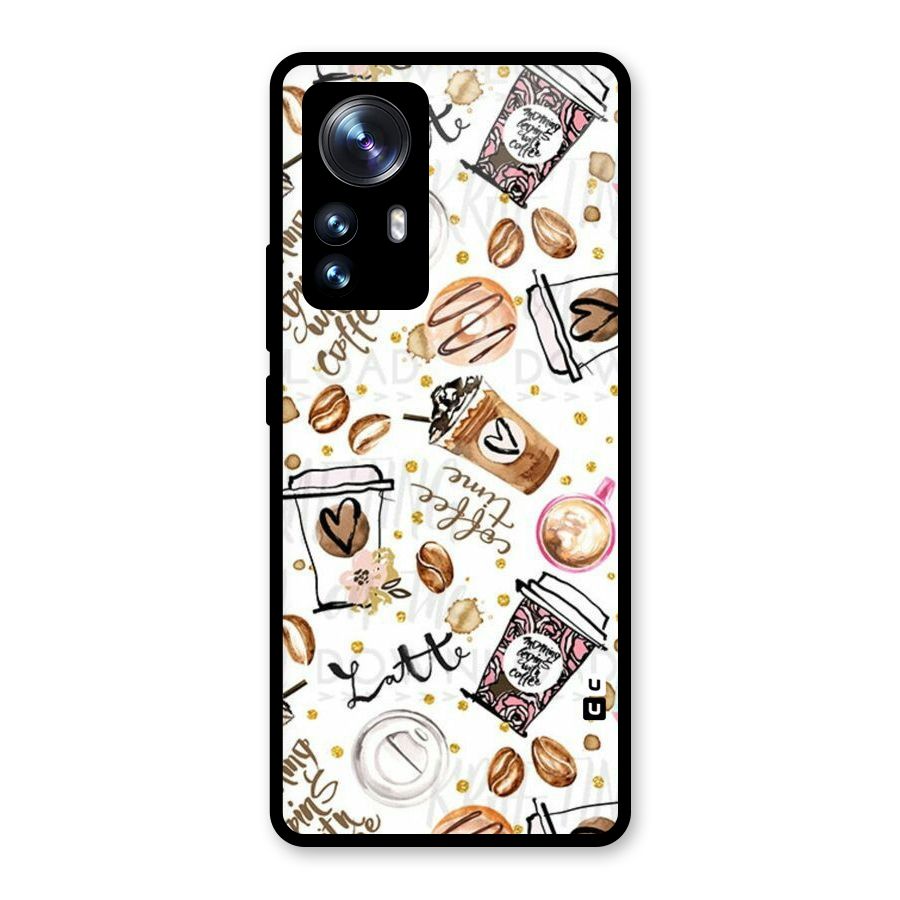 Cute Coffee Pattern Glass Back Case for Xiaomi 12 Pro
