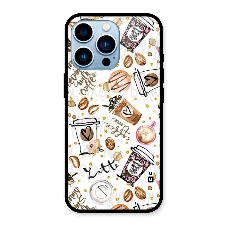 Cute Coffee Pattern Glass Back Case for iPhone 13 Pro