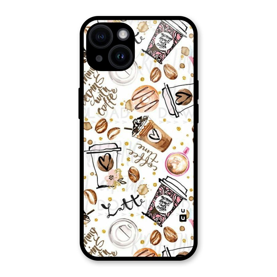 Cute Coffee Pattern Glass Back Case for iPhone 14