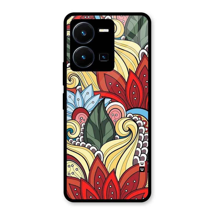 Cute Doodle Glass Back Case for Vivo Y35