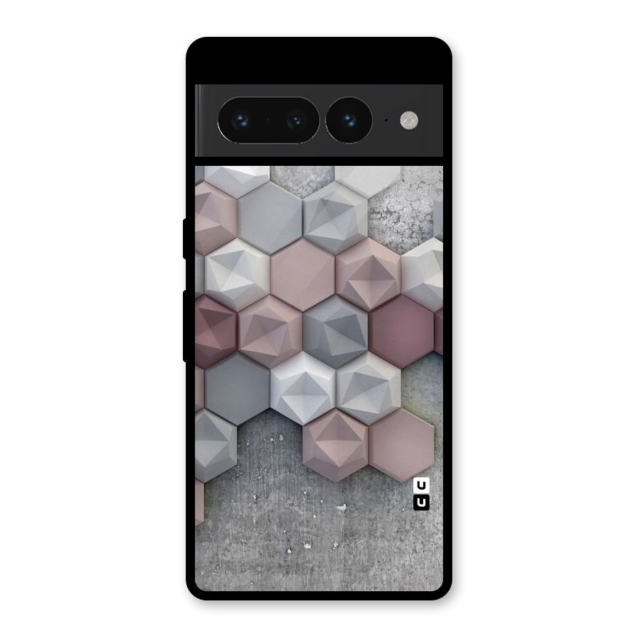 Cute Hexagonal Pattern Glass Back Case for Google Pixel 7 Pro