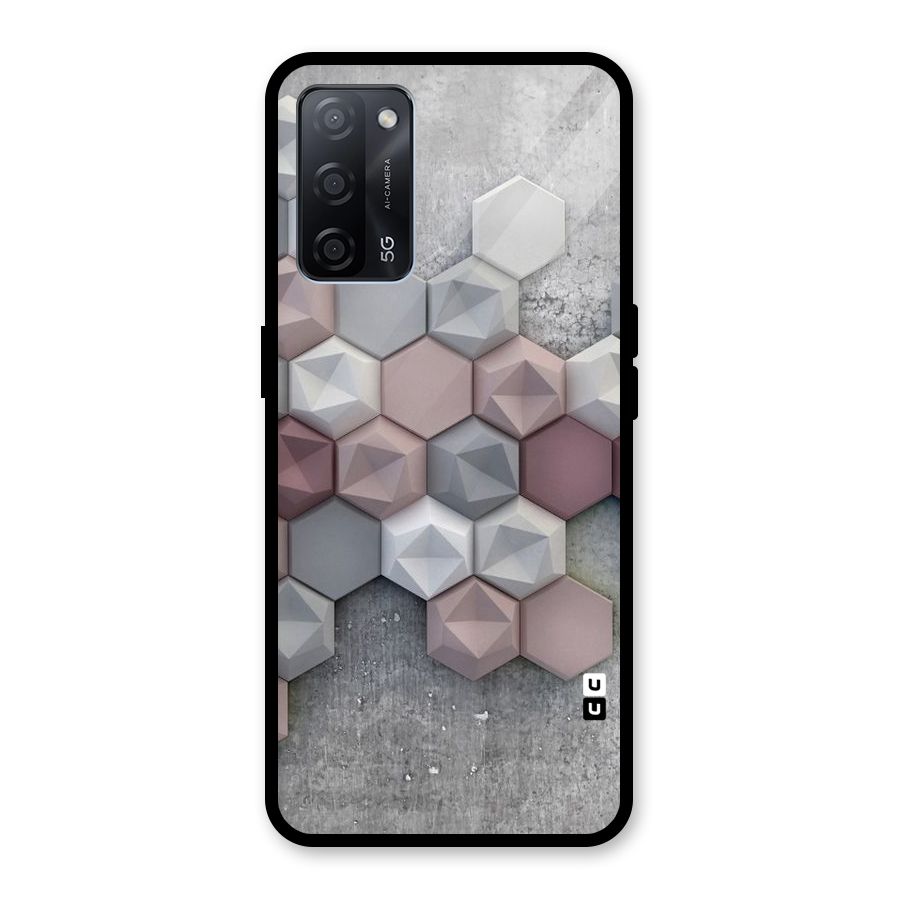 Cute Hexagonal Pattern Glass Back Case for Oppo A53s 5G