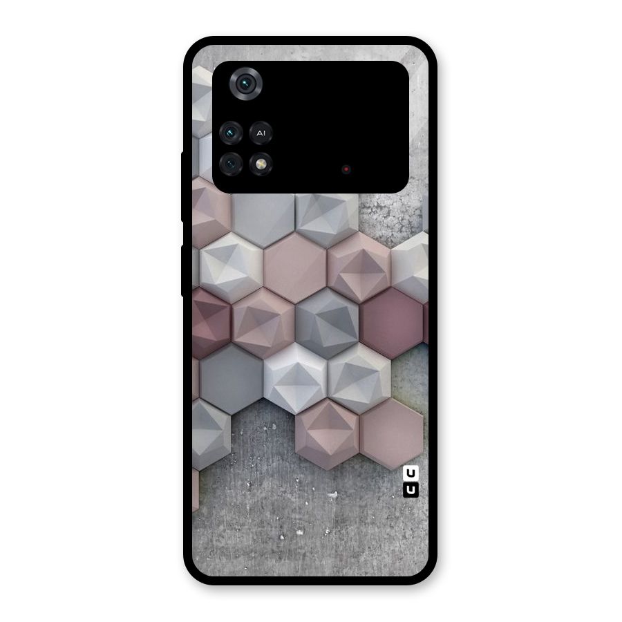 Cute Hexagonal Pattern Glass Back Case for Poco M4 Pro 4G