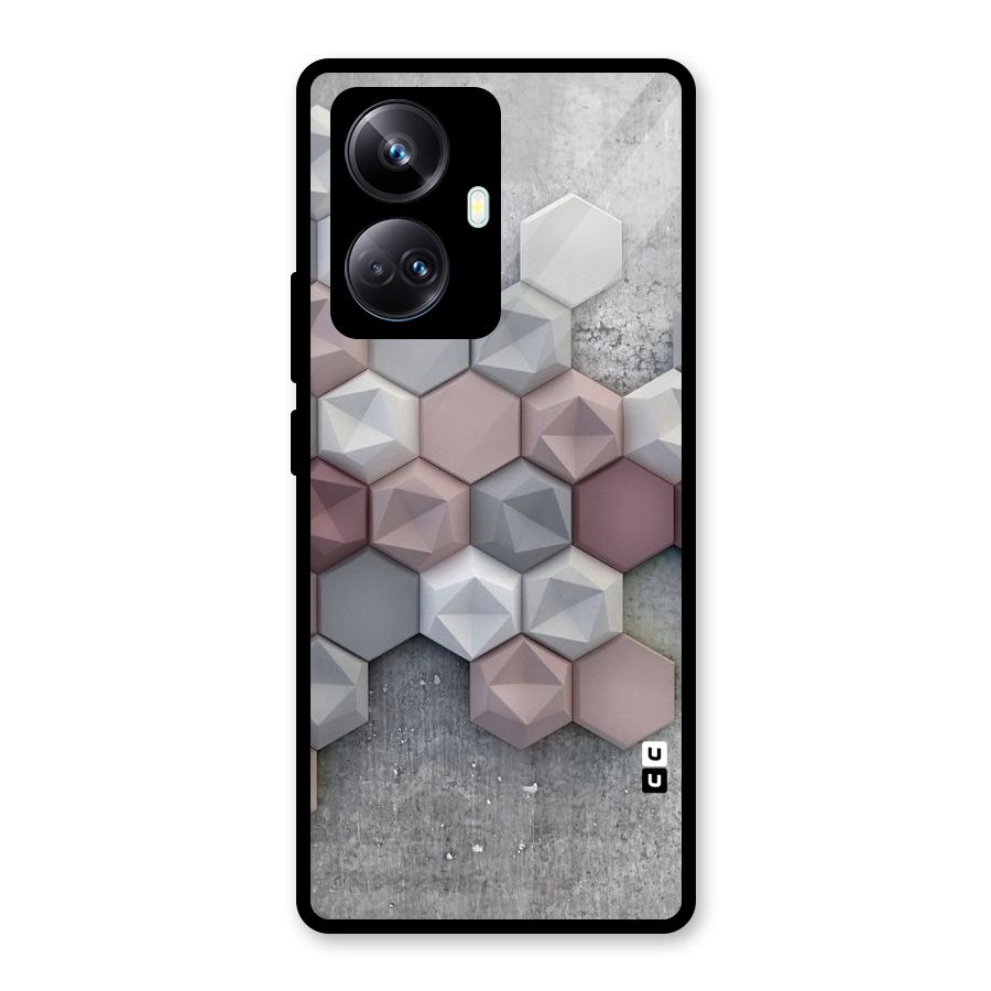 Cute Hexagonal Pattern Glass Back Case for Realme 10 Pro Plus