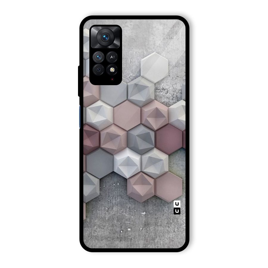 Cute Hexagonal Pattern Glass Back Case for Redmi Note 11 Pro