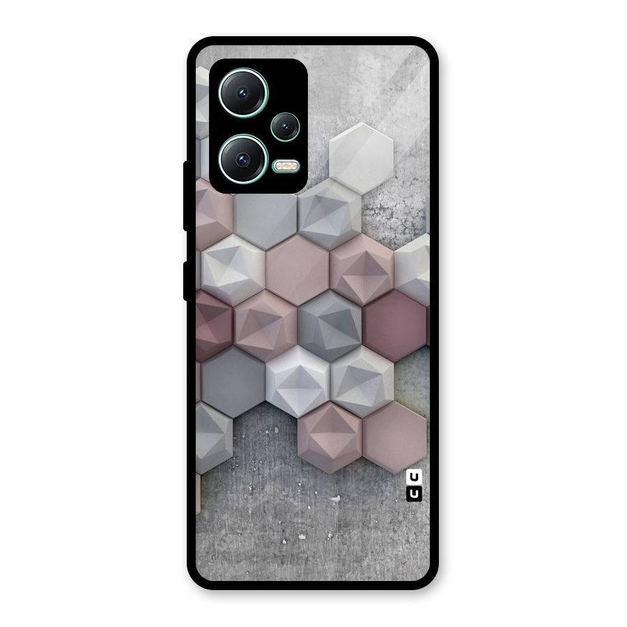 Cute Hexagonal Pattern Glass Back Case for Redmi Note 12 5G