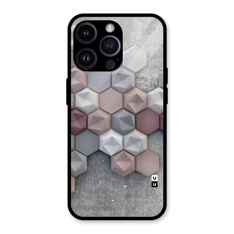 Cute Hexagonal Pattern Glass Back Case for iPhone 14 Pro Max