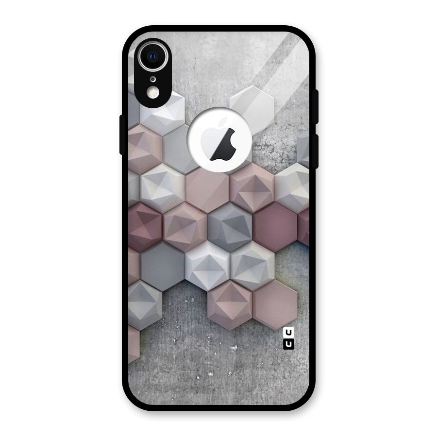 Cute Hexagonal Pattern Glass Back Case for iPhone XR Logo Cut