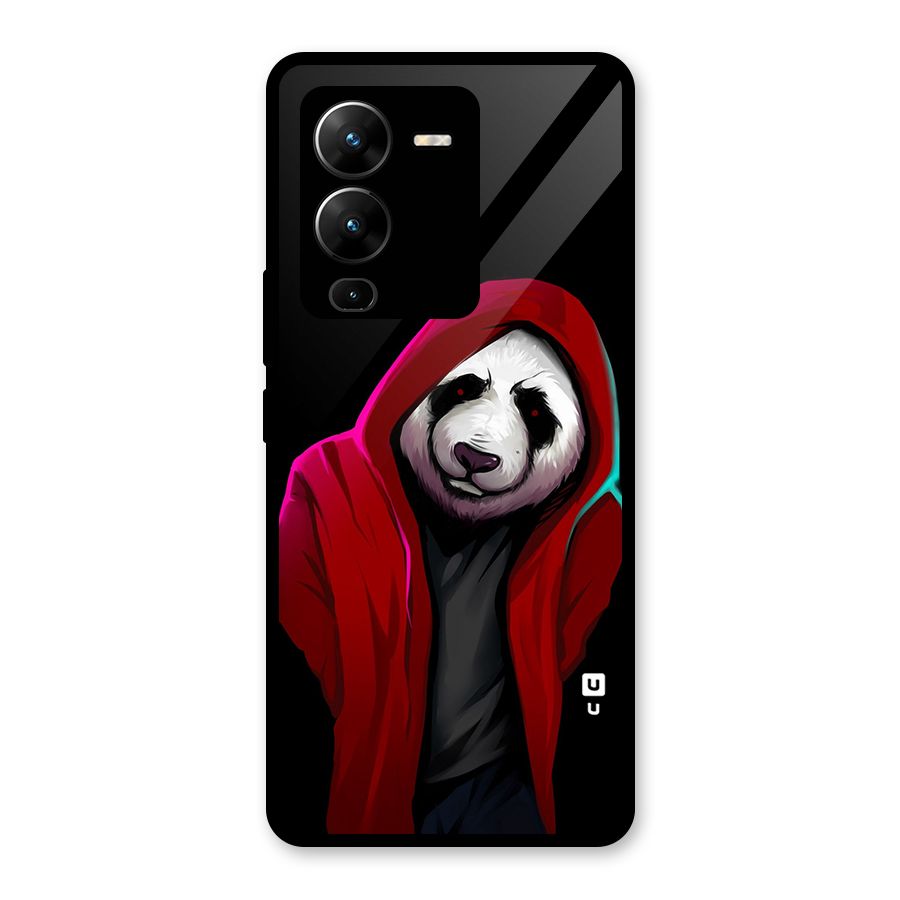 Cute Hoodie Panda Glass Back Case for Vivo V25 Pro