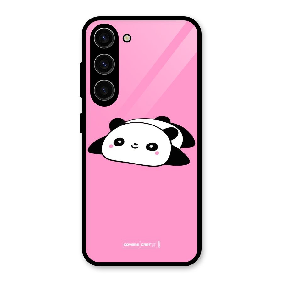 Cute Lazy Panda Glass Back Case for Galaxy S23