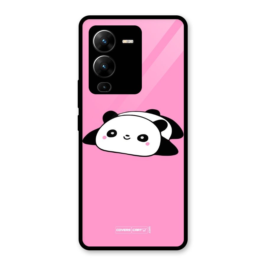 Cute Lazy Panda Glass Back Case for Vivo V25 Pro