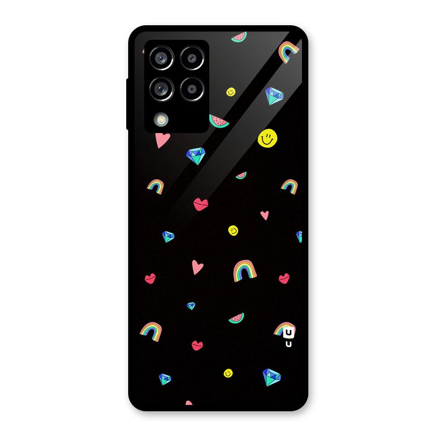 Cute Multicolor Shapes Glass Back Case for Galaxy M53 5G