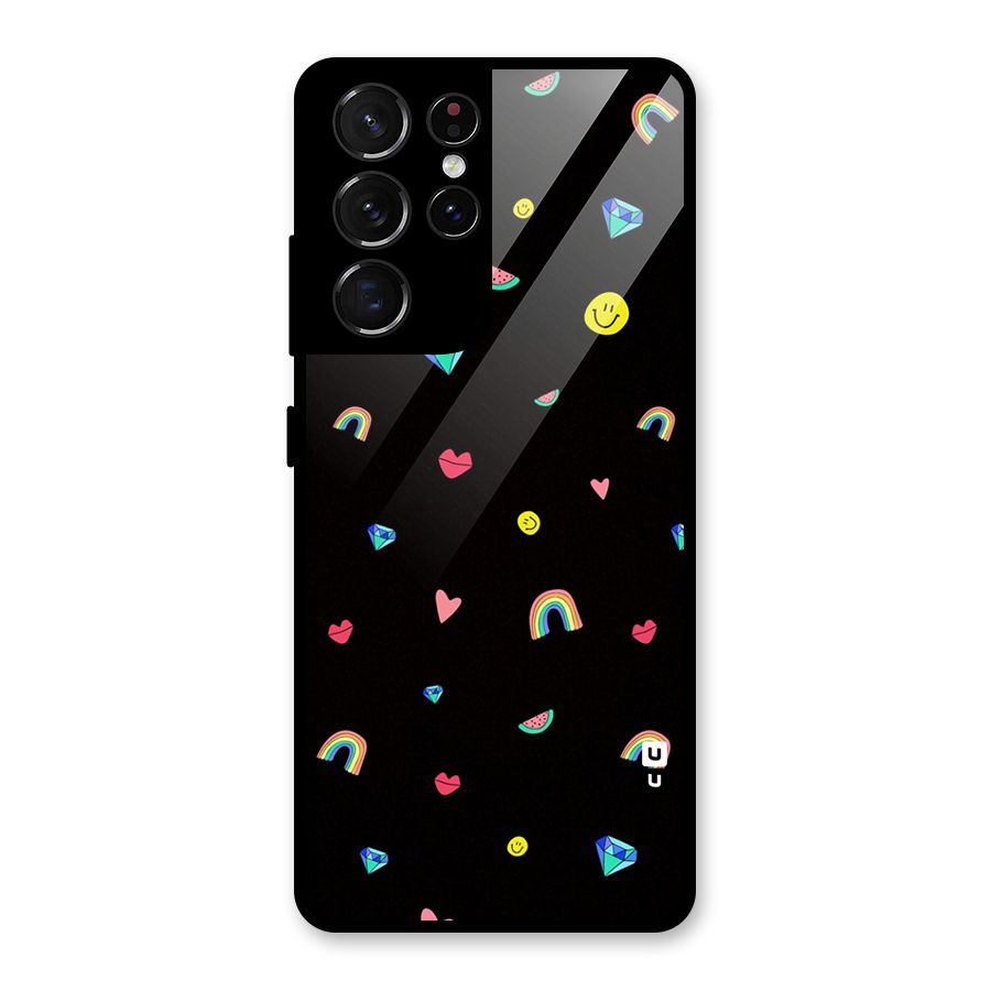 Cute Multicolor Shapes Glass Back Case for Galaxy S21 Ultra 5G